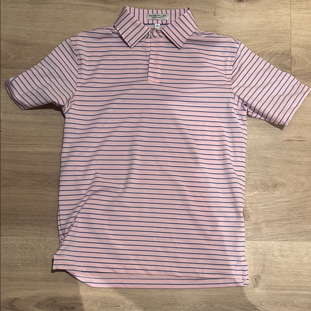 Peter Millar Pink and Blue Striped Golf Shirt